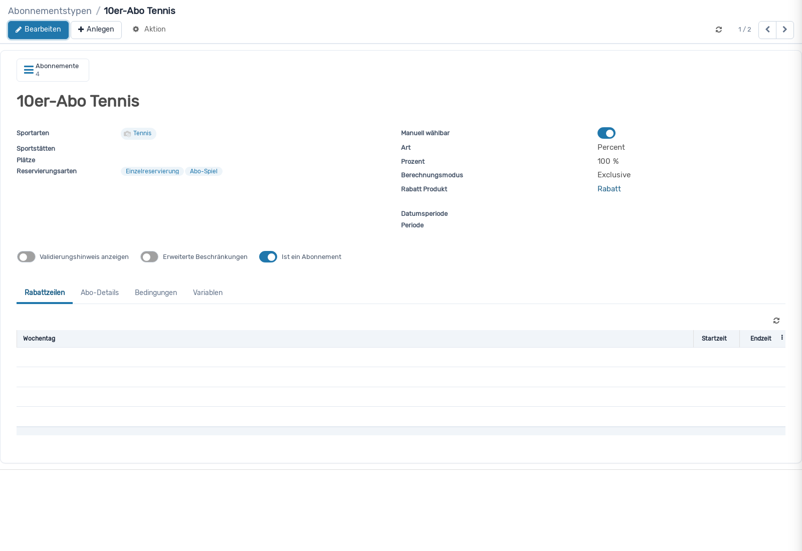 Screenshot: Abonnementstyp