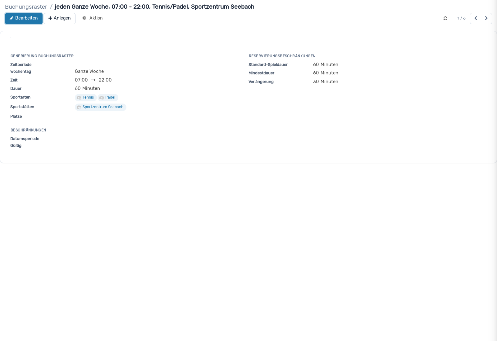 Screenshot: Buchungsraster