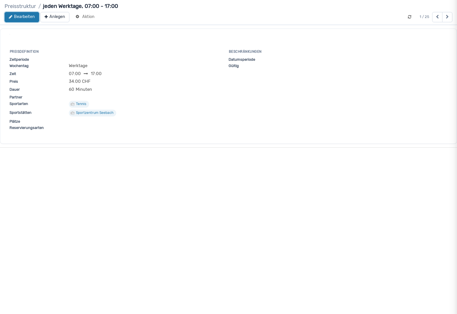 Screenshot: Preisstruktur
