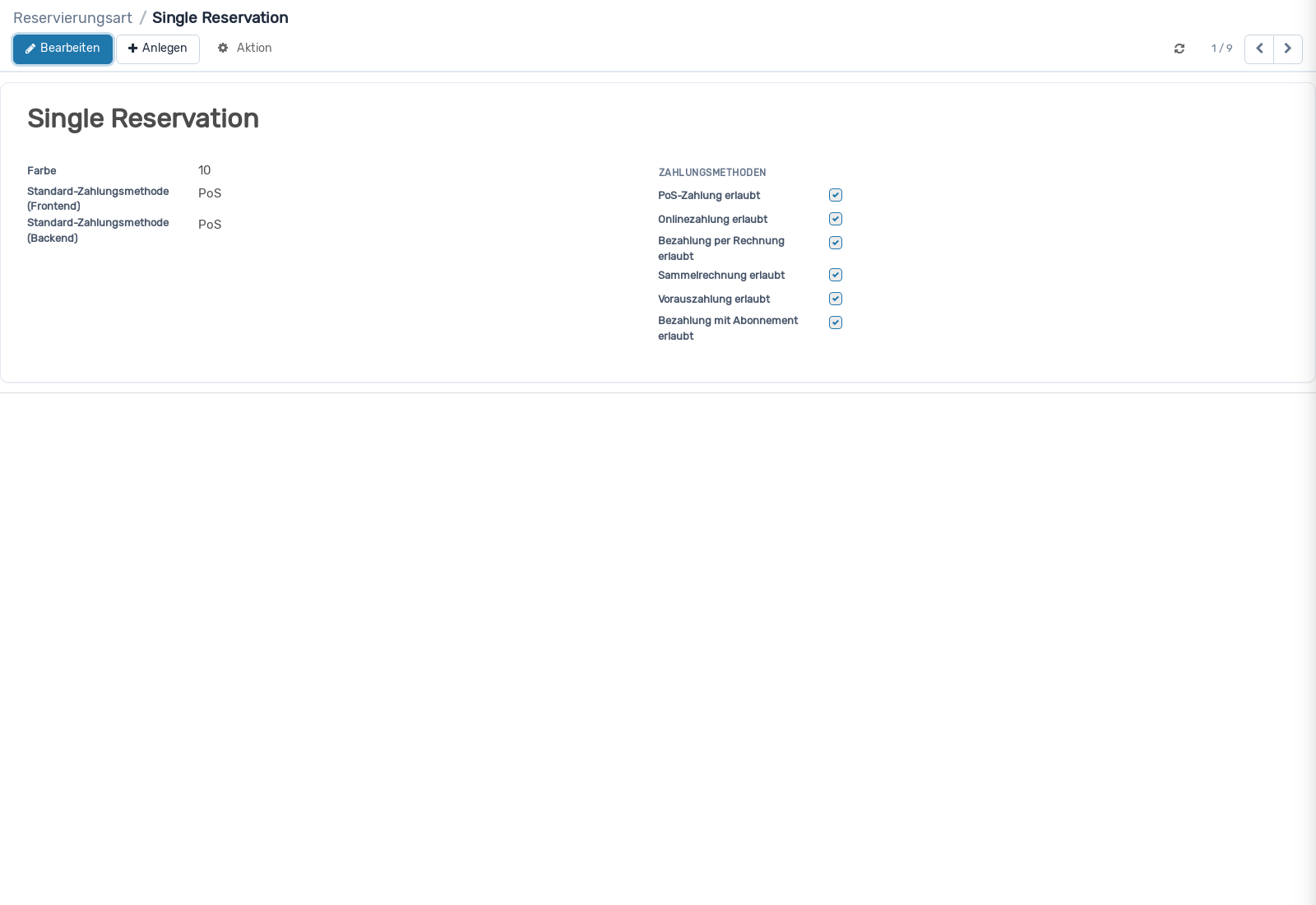 Screenshot: Reservierungsart