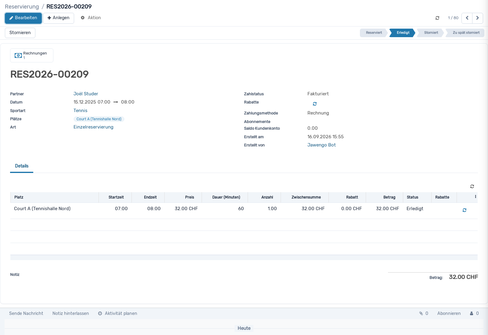 Screenshot: Reservierung
