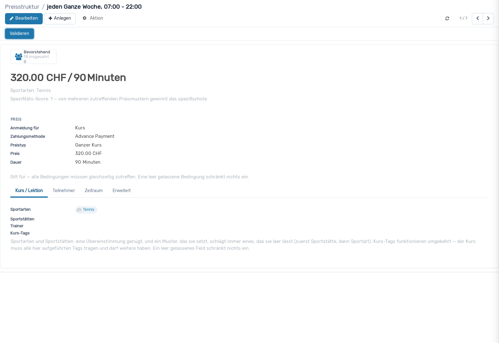 Screenshot: Preisstruktur