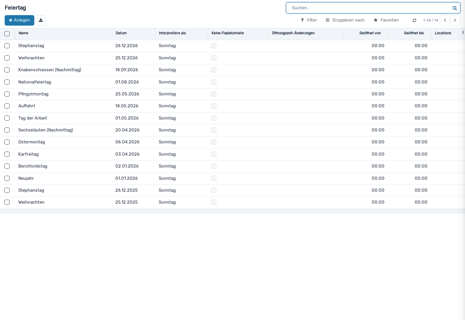 Screenshot: Feiertage