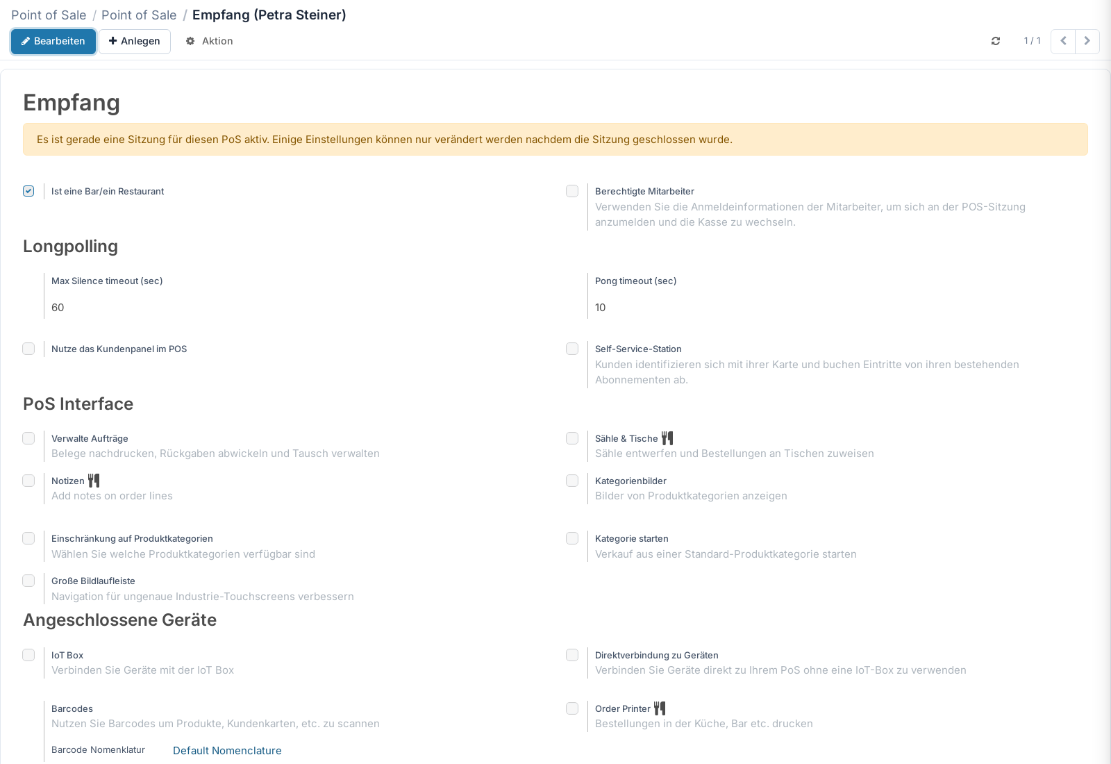 Screenshot: Kasse einrichten