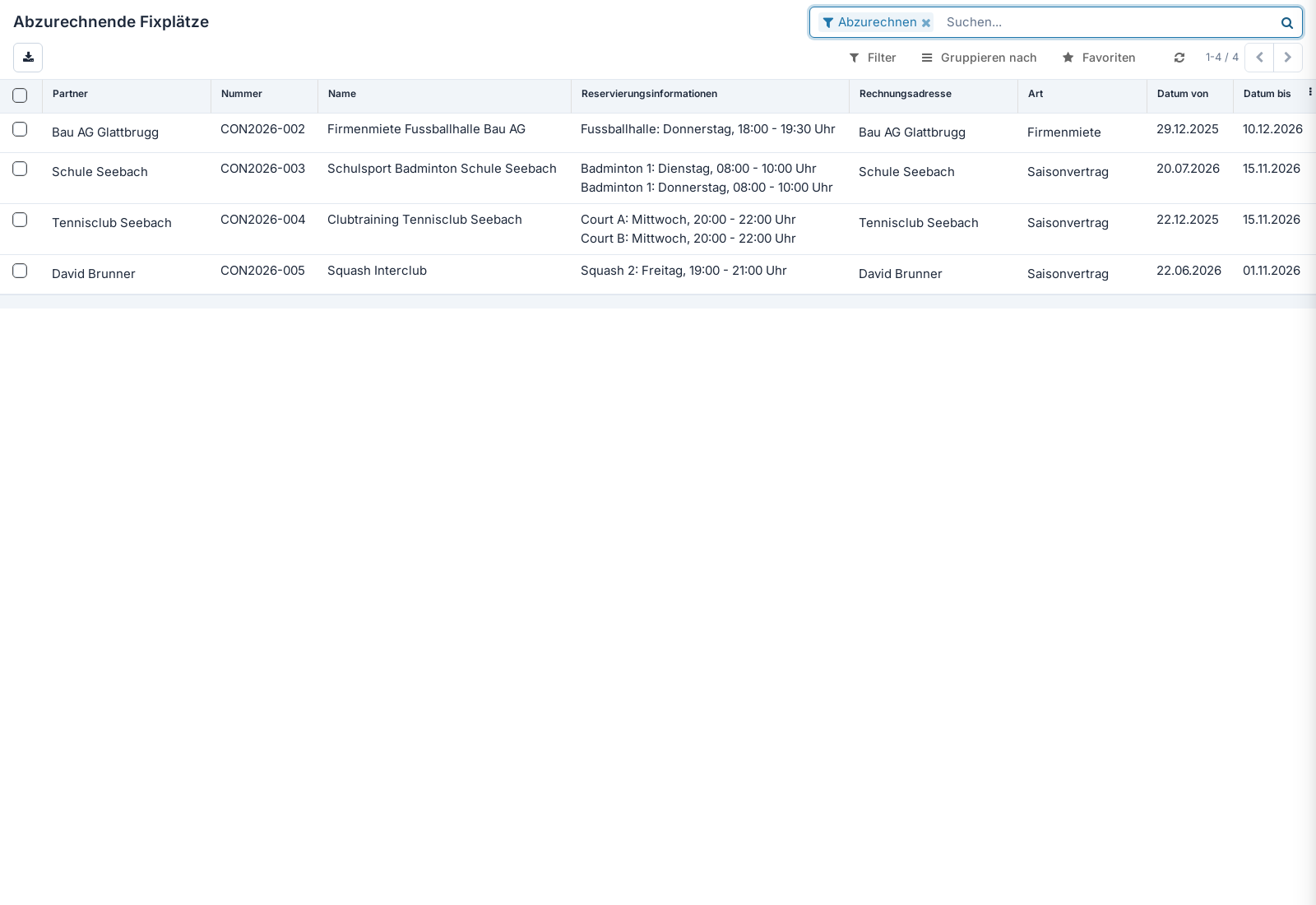 Screenshot: Fixplätze verrechnen