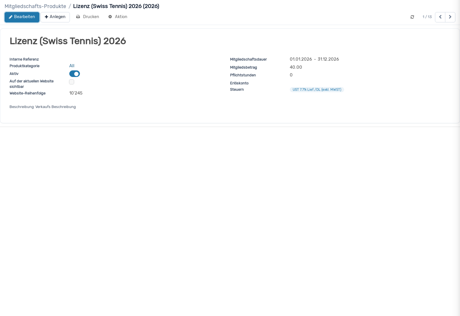 Screenshot: Mitgliedschaftsprodukte