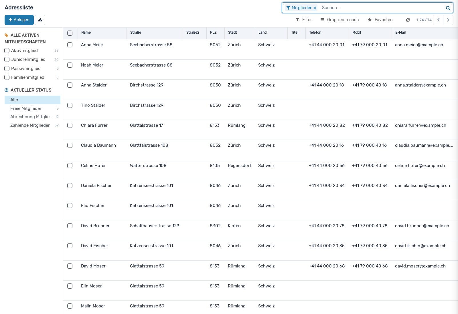 Screenshot: Adressliste