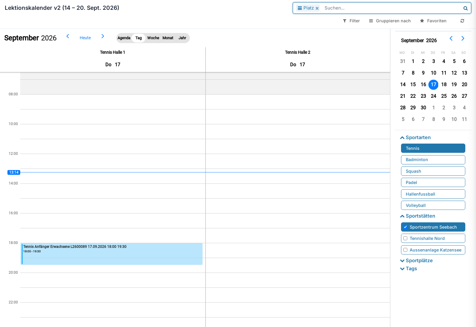 Screenshot: Lektionskalender