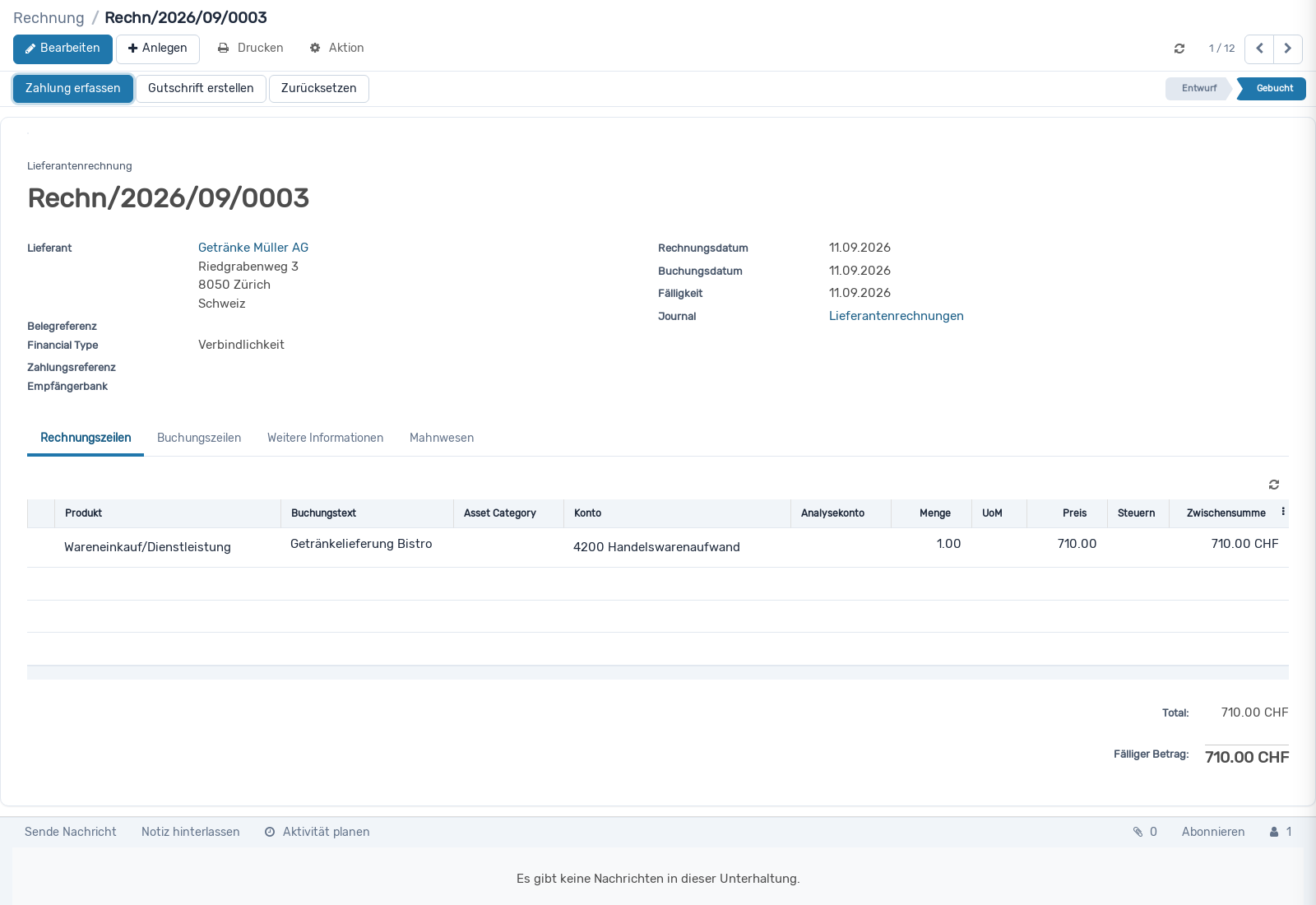 Screenshot: Lieferantenrechnung erfassen
