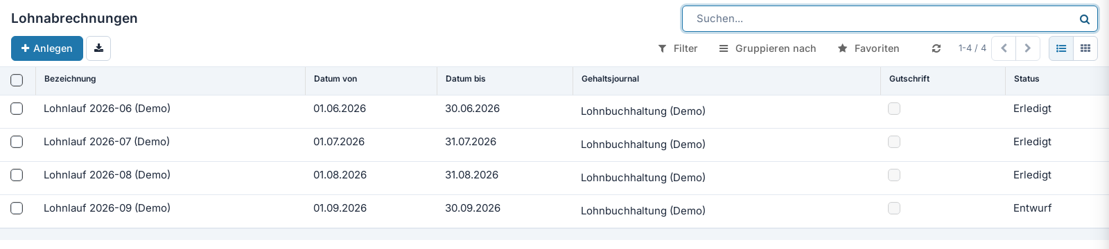 Lohnabrechnungen (Lohnläufe) in der Übersicht
