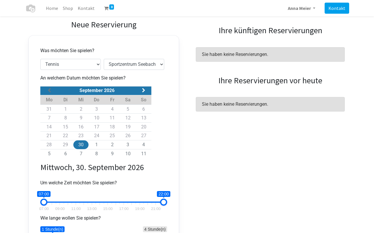 Online-Reservierung von Plätzen im Kundenportal